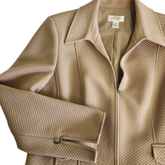 Talbots Womens Vintage Quilted Blazer Jacket Petite Size 14 Tan Workwear Career - Picture 9 of 12